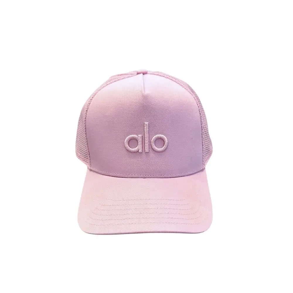 ALO Yoga NWT District Trucker Hat Candy Heart Pink Logo Baseball Cap One Size